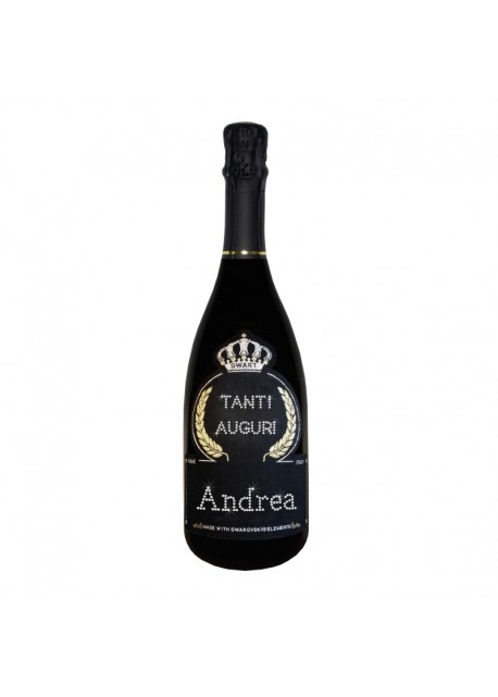 Bottiglia personalizzata con Swarovski Prosecco DOC De Faveri Extra Dry - Auguri di Compleanno con tanti auguri e nome