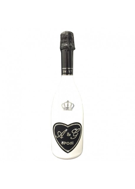 6 Bottiglie personalizzate con Swarovski Spumante Astoria - Auguri di Matrimonio con cuore e iniziali