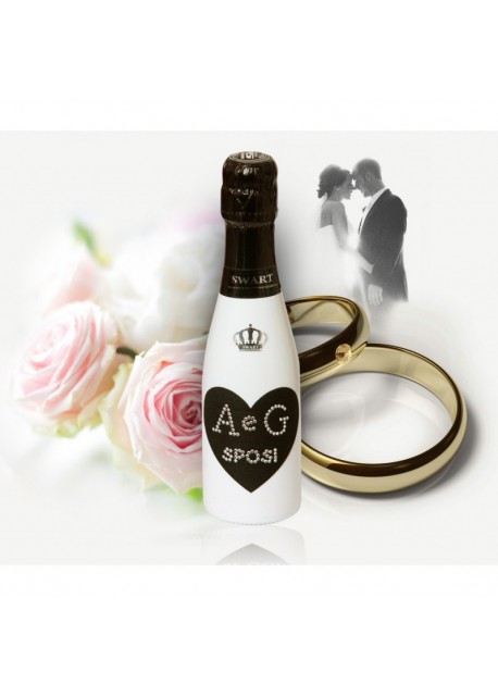 50 Mignon personalizzate con Swarovski Spumante Astoria - Auguri di Matrimonio con cuore e iniziali