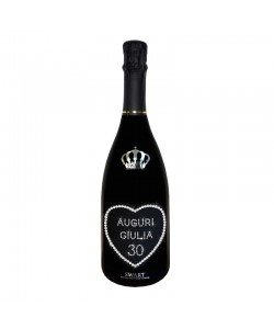 Bottiglia personalizzata con Swarovski Prosecco DOC Brut De Faveri - Auguri di compleanno con cuore, nome ed età