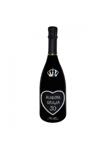 Bottiglia personalizzata con Swarovski Prosecco DOC Brut De Faveri - Auguri di compleanno con cuore, nome ed età