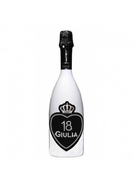 Bottiglia personalizzata con Swarowski Spumante Astoria - Auguri di compleanno con nome, età e cuore