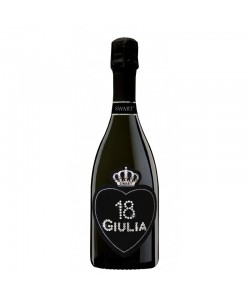 Bottiglia personalizzata con Swarovski Prosecco DOC Brut De Faveri - Auguri di compleanno con cuore