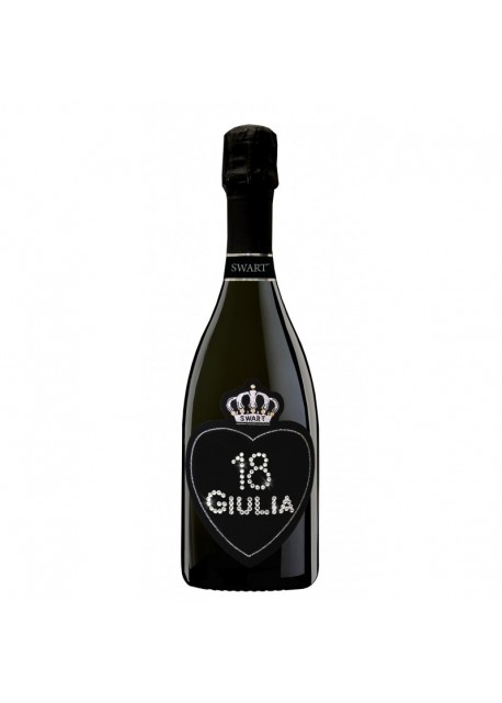 Bottiglia personalizzata con Swarovski Prosecco DOC Brut De Faveri - Auguri di compleanno con cuore