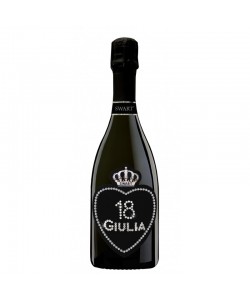 Bottiglia personalizzata con Swarovski Prosecco DOC De Faveri - Auguri di compleanno età, nome e cuore