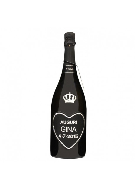 Magnum personalizzato con Swarovski Prosecco DOC De Faveri Extra Dry - Auguri di compleanno cuore con nome e data