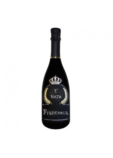 Bottiglia personalizzata con Swarovski Prosecco De Faveri Treviso Brut - Auguri di nascita con nome neonata