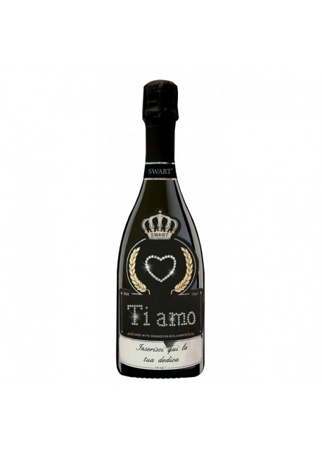 Bottiglia personalizzata con Swarovski Prosecco DOC De Faveri Extra Dry - Auguri di San Valentino con simbolo, testo e dedica