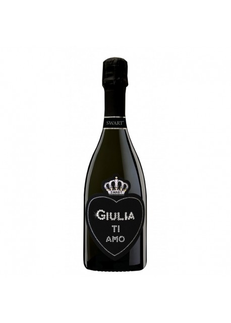 Bottiglia personalizzata con Swarovski Prosecco DOC De Faveri Extra Dry - Auguri di San Valentino con cuore