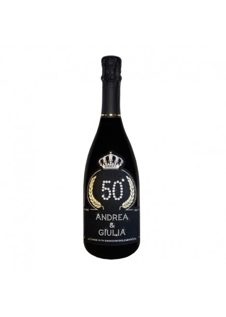 Bottiglia personalizzata con Swarovski Prosecco De Faveri Extra Dry - Auguri di anniversario con nomi