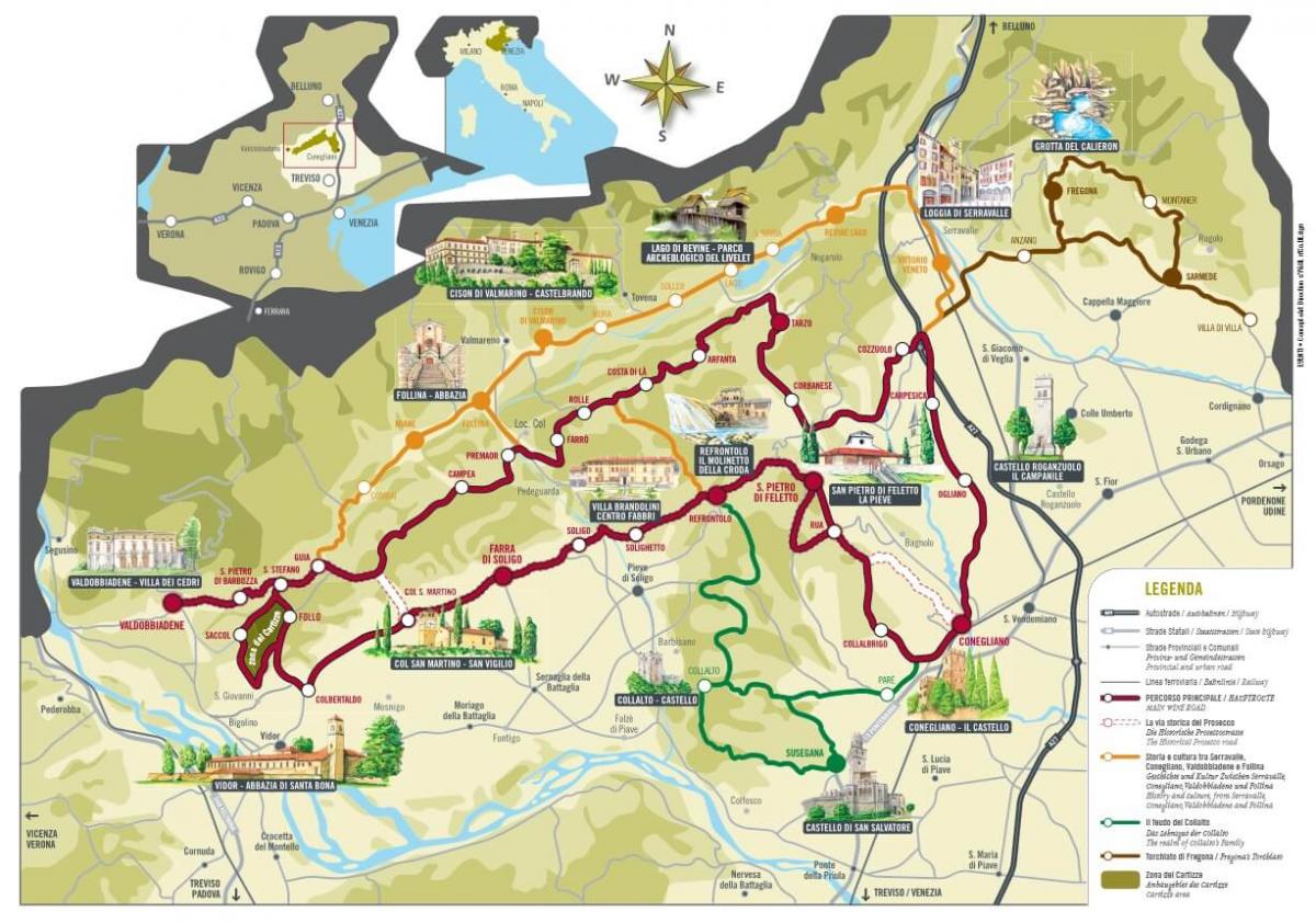 Strada del Prosecco: la mappa del percorso