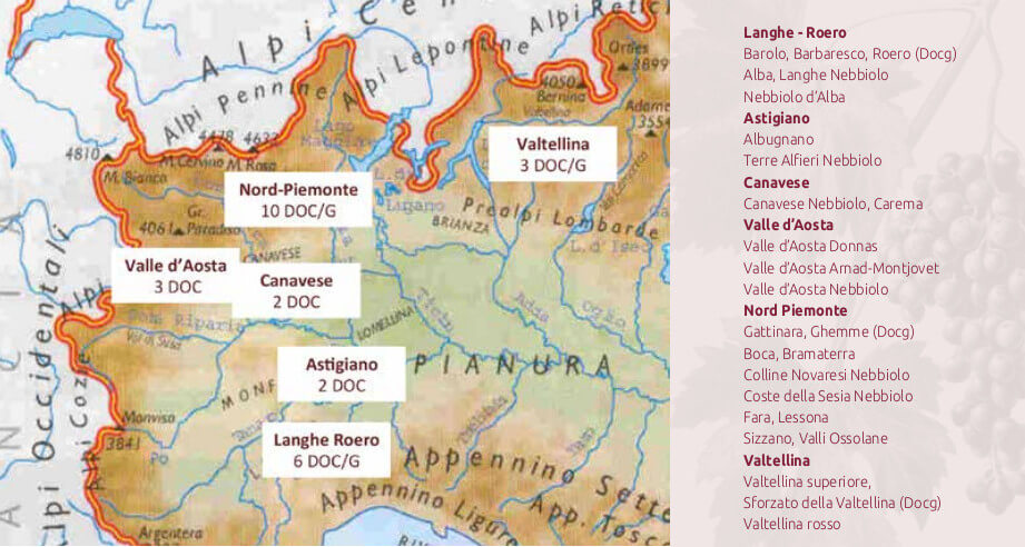Presenza del vitigno Nebbiolo in Nord Italia Vitigno Nebbiolo in Nord Italia