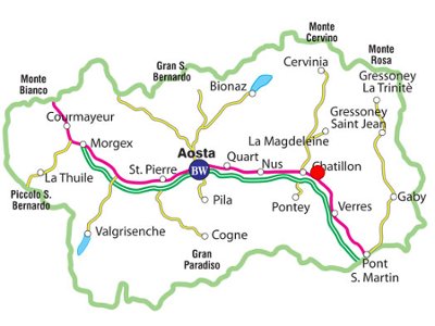Mappa della Strada del Vino in Valle d'Aosta