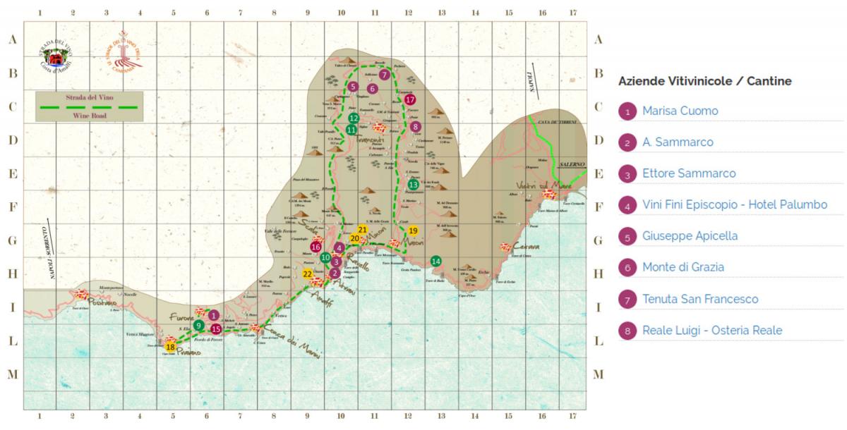 strada vino amalfi mappa