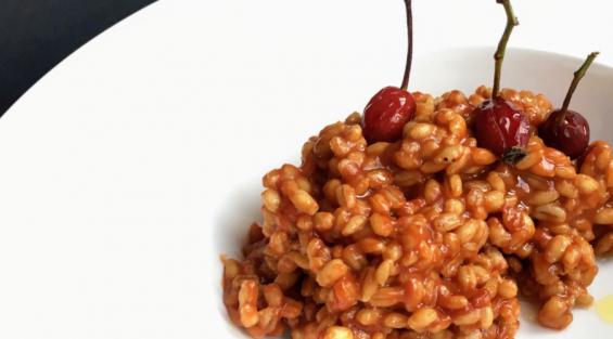 Orzotto alla rosa canina abbinato con olio EVO